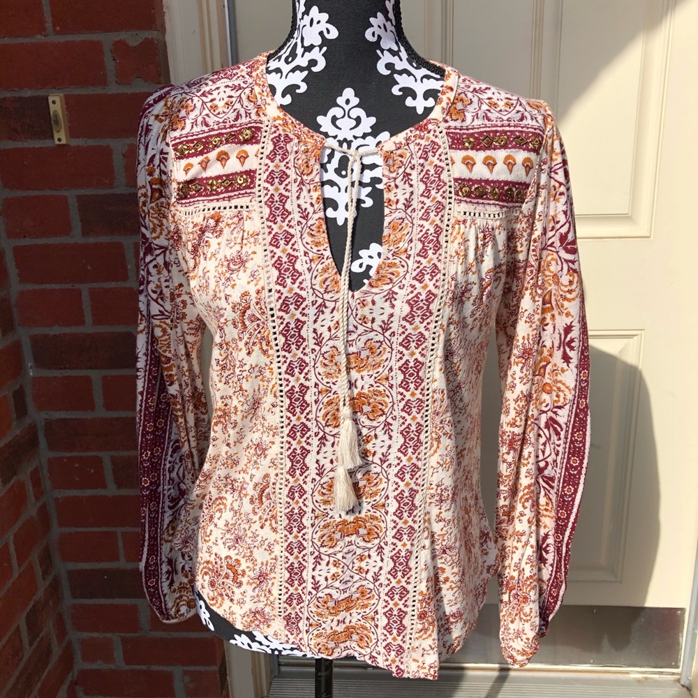 Lucky Brand Multi Colored Long Sleeve Blouse